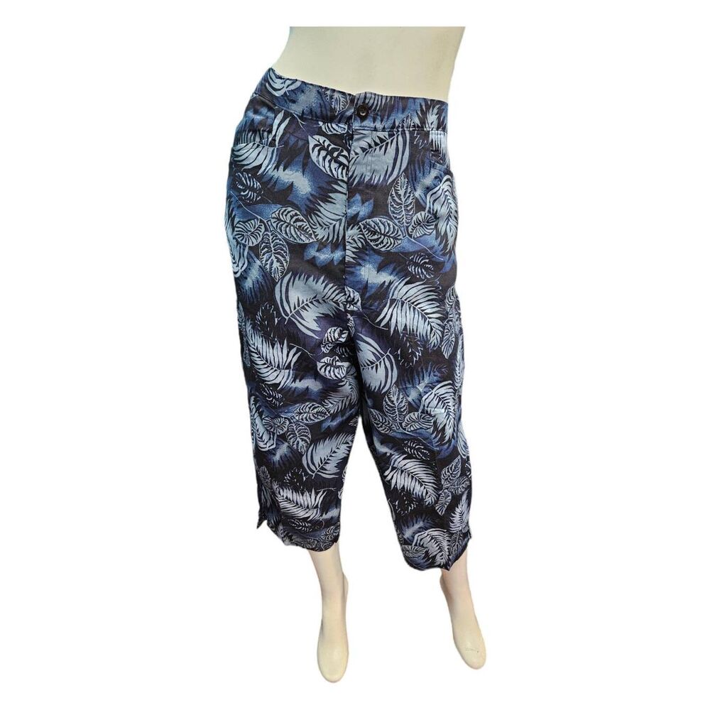 Nick & Sarah Blue Capri Pants Size 1X Tropical Print Linen Blend